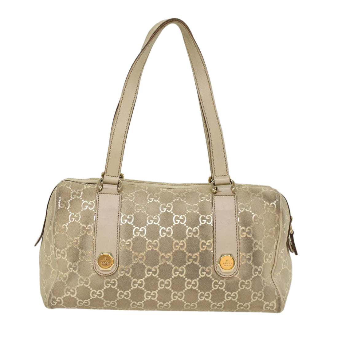 GUCCI GG Canvas Shoulder Bag Leather Beige 152457 53387