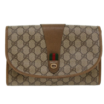 GUCCI GG Canvas Web Sherry Line Clutch Bag PVC Leather Beige Green 53642