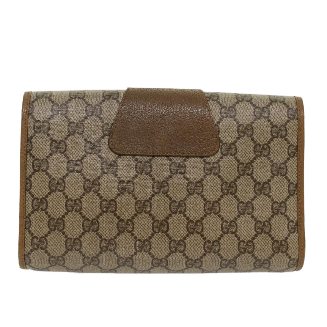 GUCCI GG Canvas Web Sherry Line Clutch Bag PVC Leather Beige Green 53642