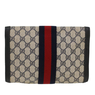 GUCCI GG Canvas Sherry Line Clutch Bag PVC Leather Navy Red 53647