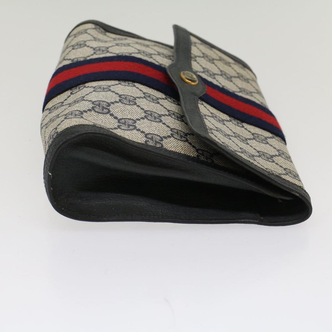GUCCI GG Canvas Sherry Line Clutch Bag PVC Leather Navy Red 53647