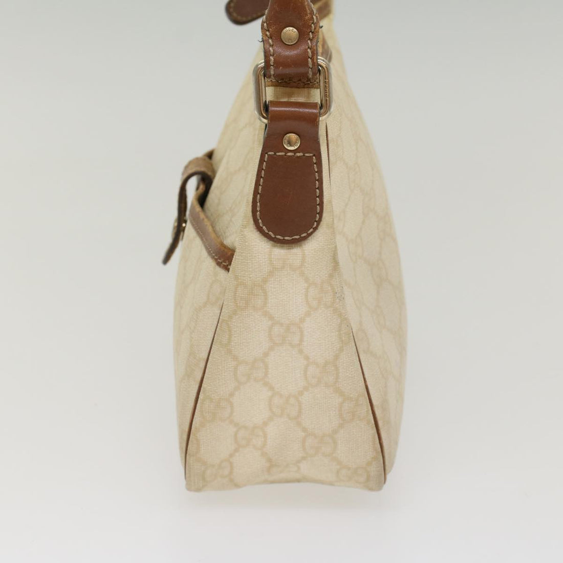 GUCCI GG Canvas Shoulder Bag PVC Leather White Brown 53649