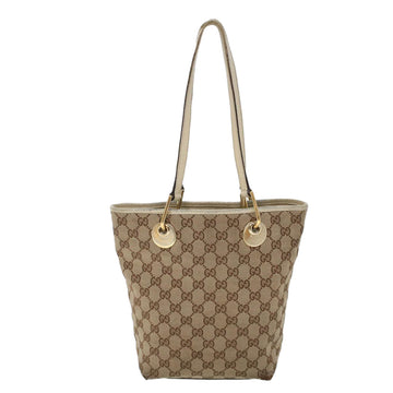 GUCCI GG Canvas Hand Bag Canvas Leather Beige White 53654