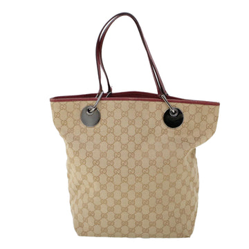 GUCCI GG Canvas Hand Bag Canvas Leather Beige Red 53659