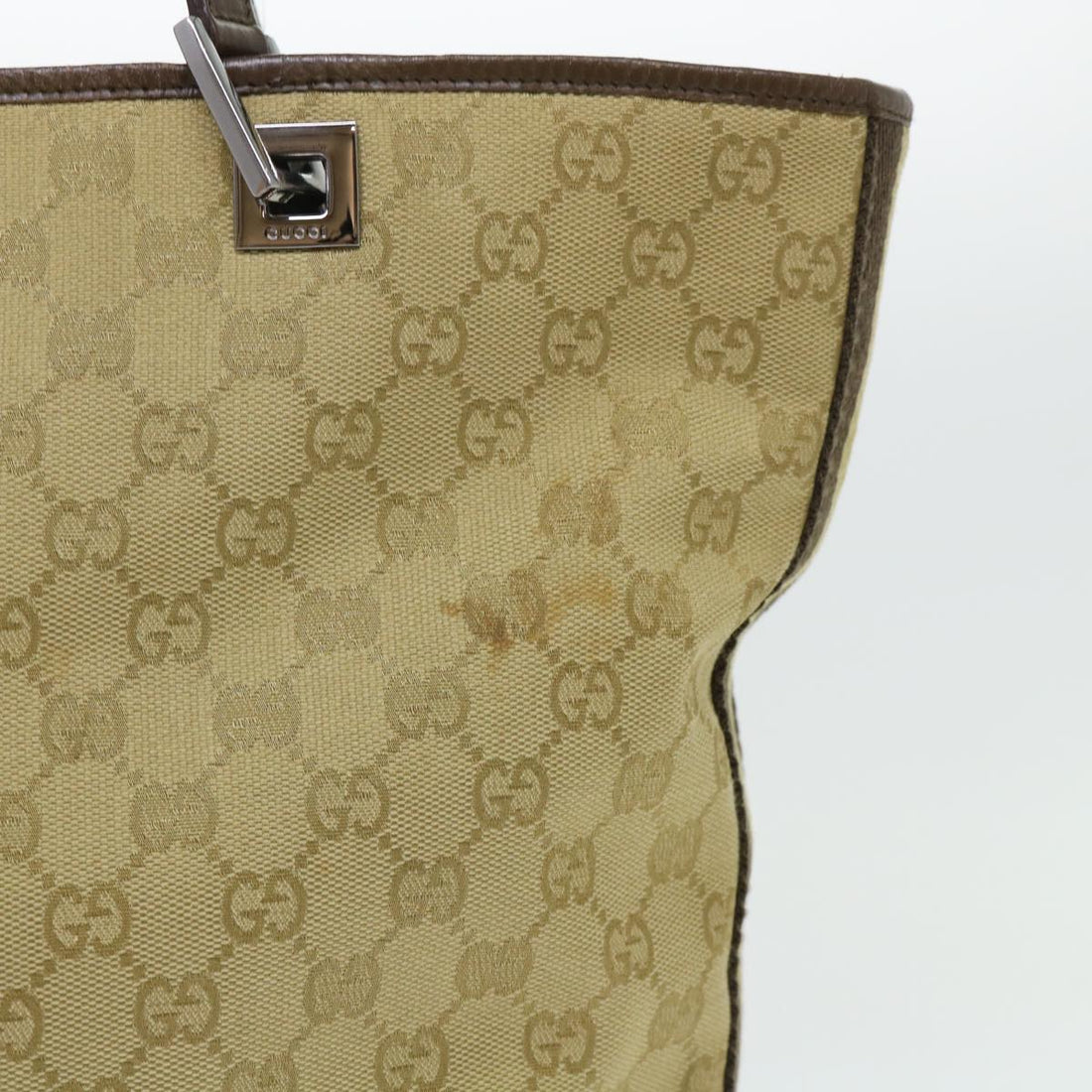 GUCCI GG Canvas Sherry Line Tote Bag Canvas Leather Beige Brown 53660