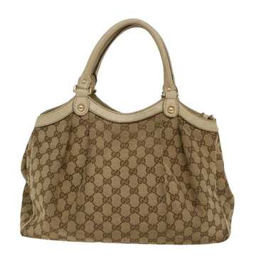GUCCI GG Canvas Hand Bag Beige White 53669