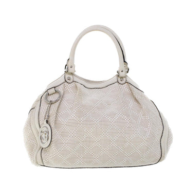 GUCCI Hand Bag Straw Leather White 211944 53671