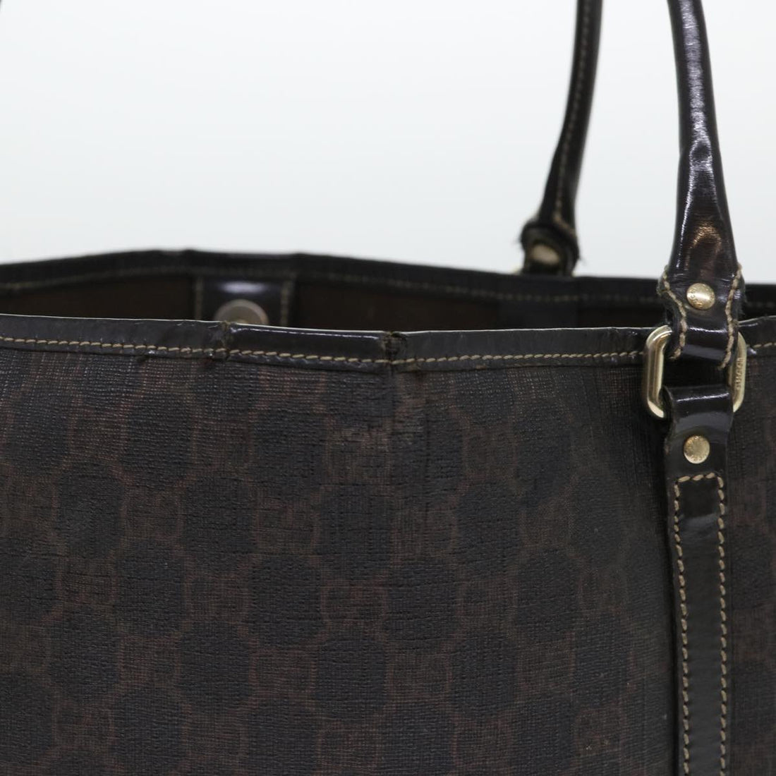 GUCCI GG Canvas Tote Bag PVC Leather Brown 53675
