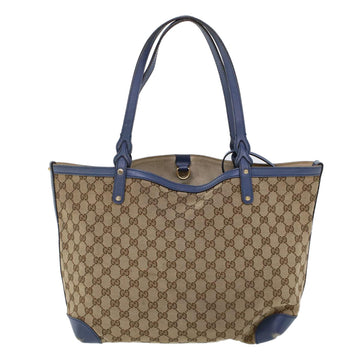 GUCCI GG Canvas Tote Bag Canvas Leather Beige Blue 53678