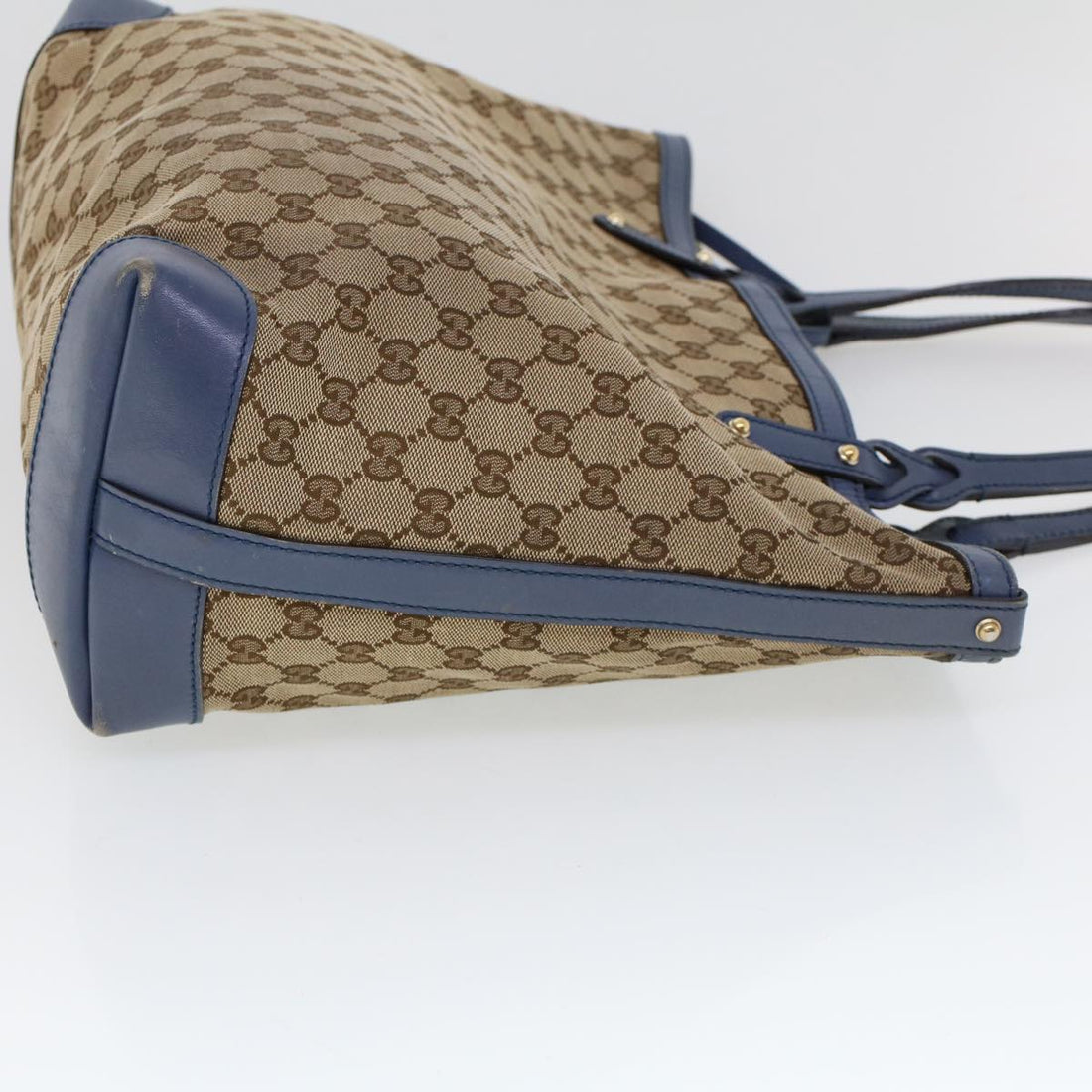 GUCCI GG Canvas Tote Bag Canvas Leather Beige Blue 53678
