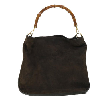 GUCCI Bamboo Hand Bag Suede 2way Brown 53690
