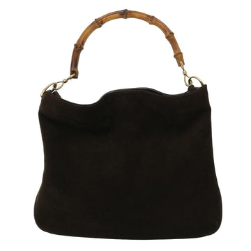 GUCCI Bamboo Hand Bag Suede 2way Brown 53691
