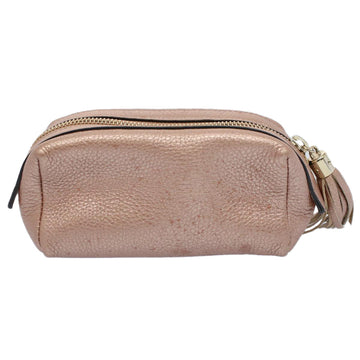 GUCCI Fringe Pouch Leather Pink 308634 53804