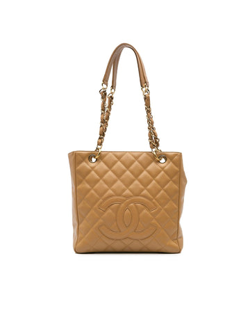 Petite Caviar Leather Shopping Tote with Curb Chain Handles