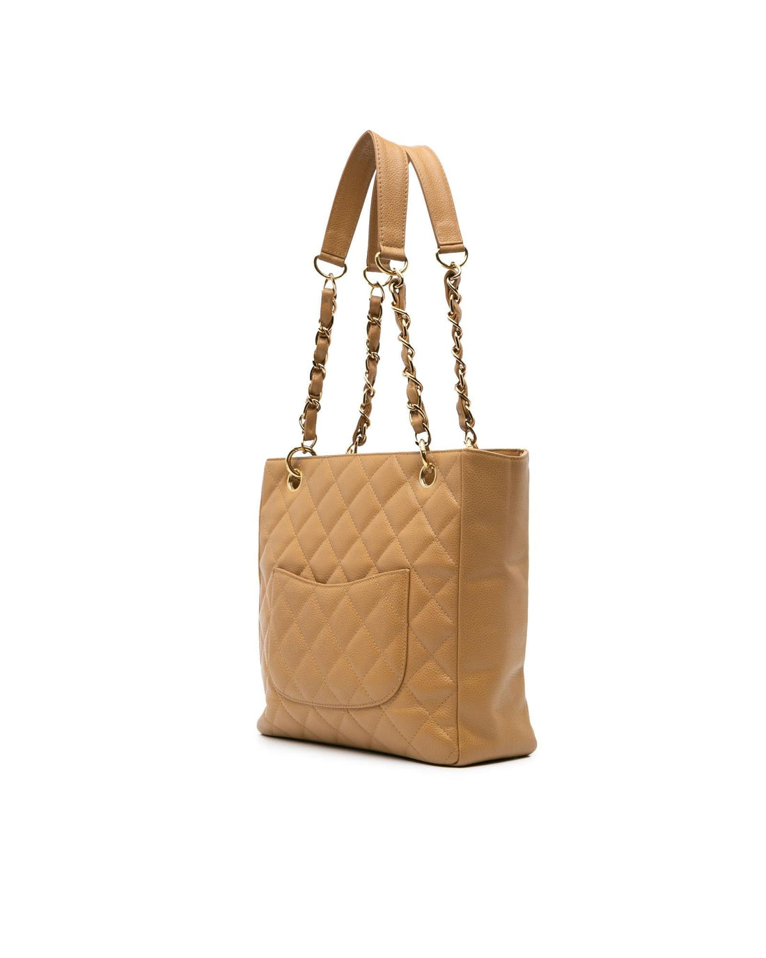 Petite Caviar Leather Shopping Tote with Curb Chain Handles