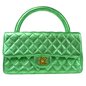 Chanel 1994 Classic Flap Handbag Medium Metallic Green Lambskin