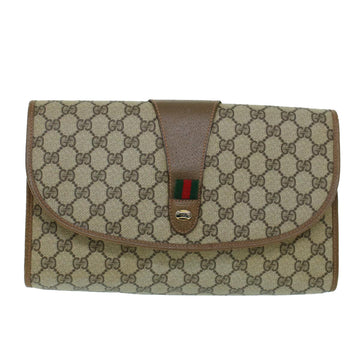 GUCCI GG Canvas Web Sherry Line Clutch Bag PVC Leather Beige Green 54001