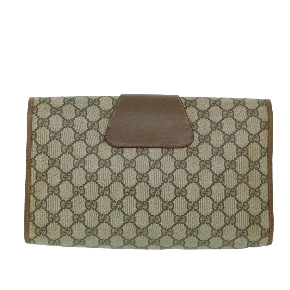 GUCCI GG Canvas Web Sherry Line Clutch Bag PVC Leather Beige Green 54001