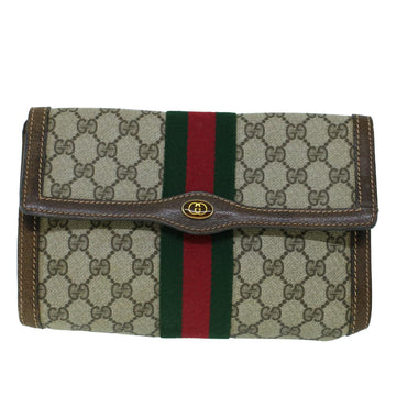 GUCCI GG Canvas Web Sherry Line Clutch Bag PVC Leather Beige Green 54003