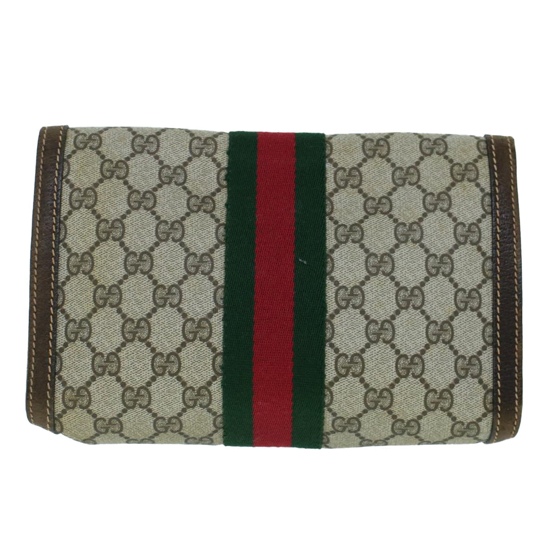 GUCCI GG Canvas Web Sherry Line Clutch Bag PVC Leather Beige Green 54003