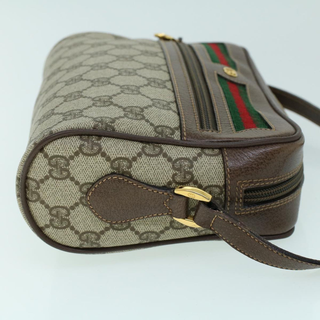 GUCCI GG Canvas Web Sherry Line Shoulder Bag PVC Leather Beige Green 54004