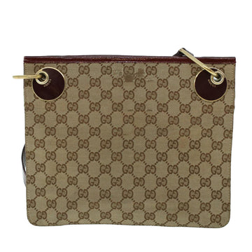 GUCCI GG Canvas Shoulder Bag Canvas Patent Beige Red 54009