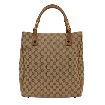GUCCI GG Canvas Bamboo Hand Bag Beige 112530 54011