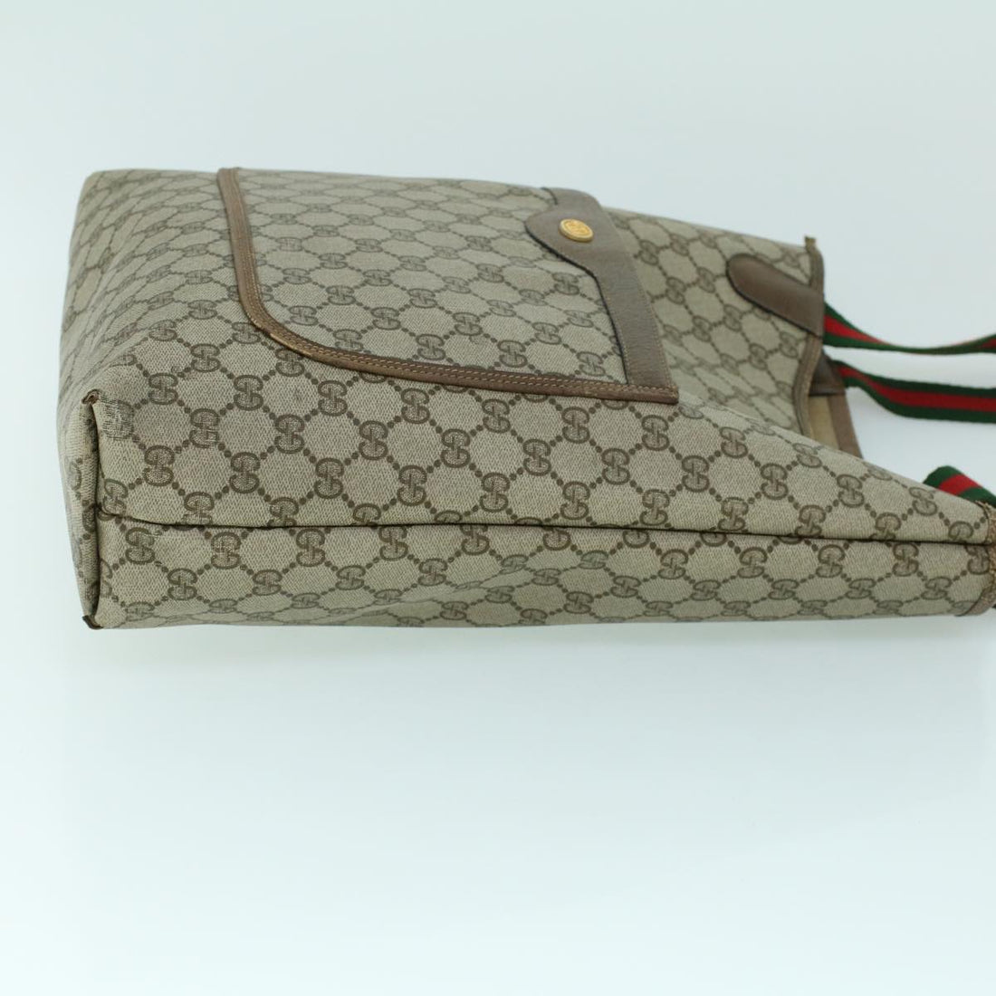 GUCCI GG Canvas Web Sherry Line Tote Bag PVC Leather Beige Red Green 54013
