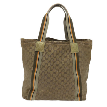 GUCCI GG Canvas Sherry Line Tote Bag Gold Gray khaki 189669 54019