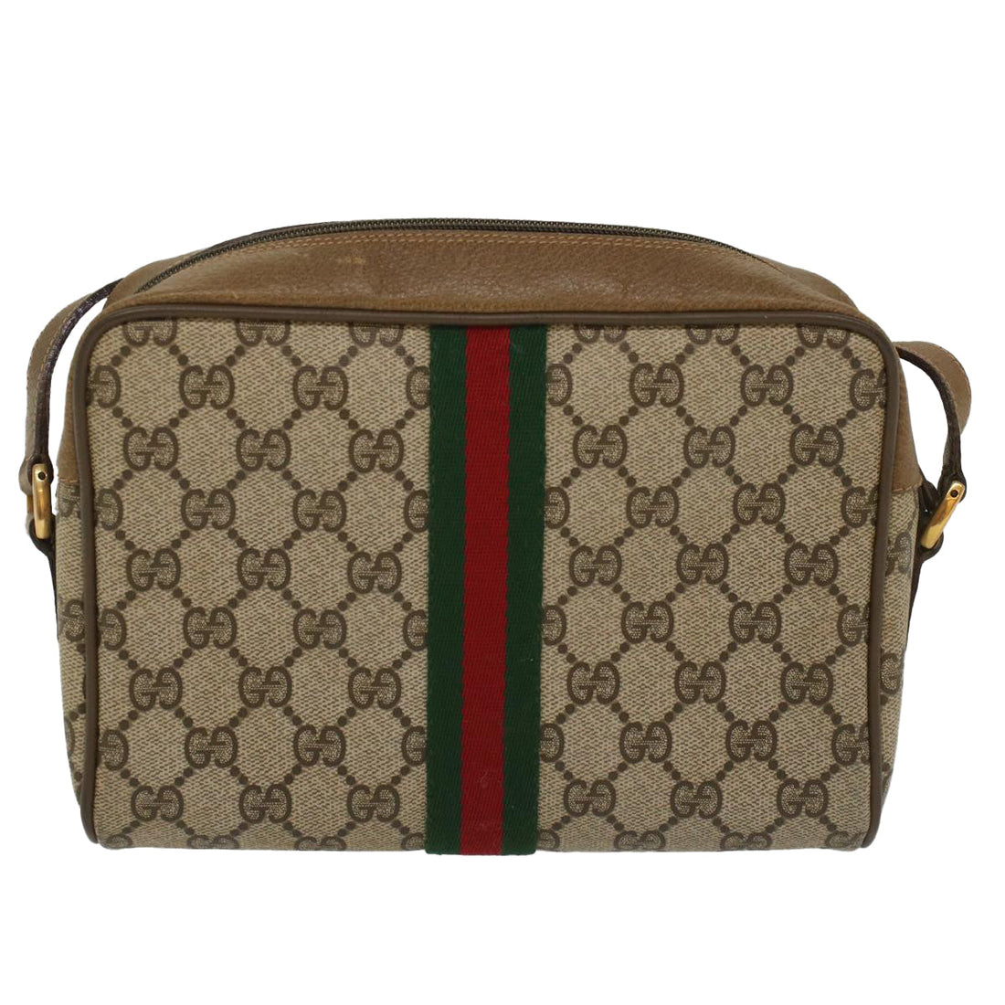 GUCCI GG Canvas Web Sherry Line Shoulder Bag Beige Red 68 02 004 54127