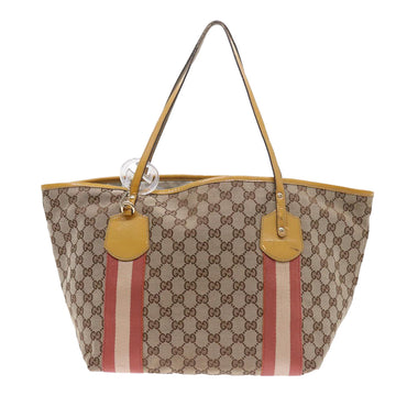 GUCCI GG Canvas Sherry Line Tote Bag Beige Pink white 211970 54129