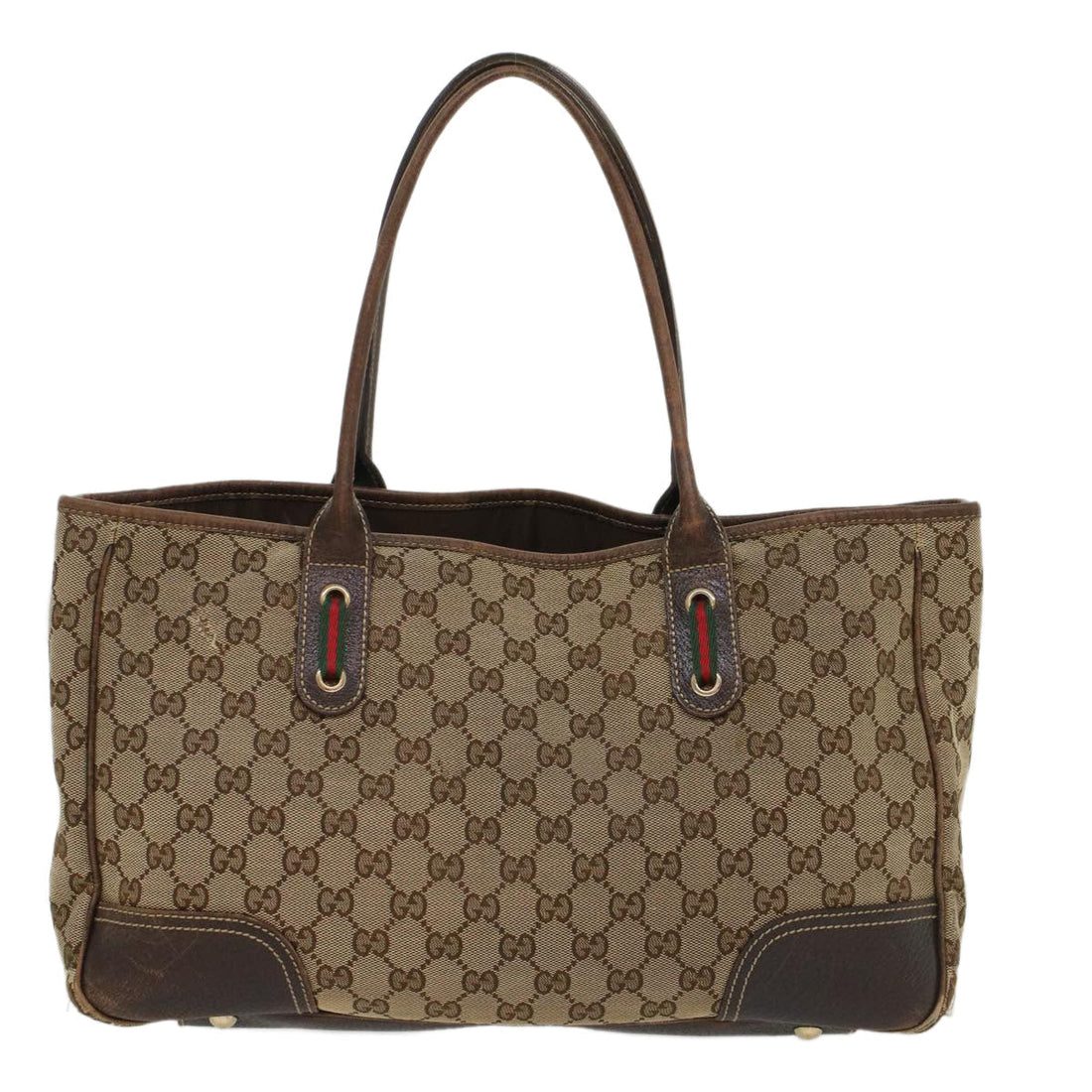 GUCCI GG Canvas Web Sherry Line Tote Bag Beige Red Green 163805 54330
