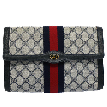 GUCCI GG Supreme Web Sherry Line Clutch Bag Navy Red 54338