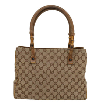 GUCCI GG Canvas Bamboo Hand Bag Leather Beige Brown 54340