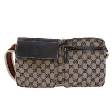 GUCCI GG Canvas Shoulder Bag Leather Gray Navy Red 54355