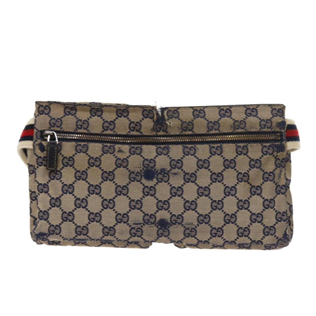 GUCCI GG Canvas Shoulder Bag Leather Gray Navy Red 54355
