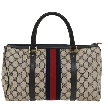 GUCCI GG Canvas Sherry Line Boston Bag Gray Red Navy 54384