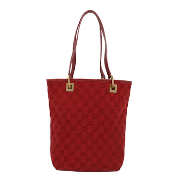 GUCCI GG Canvas Tote Bag Leather Red 54426