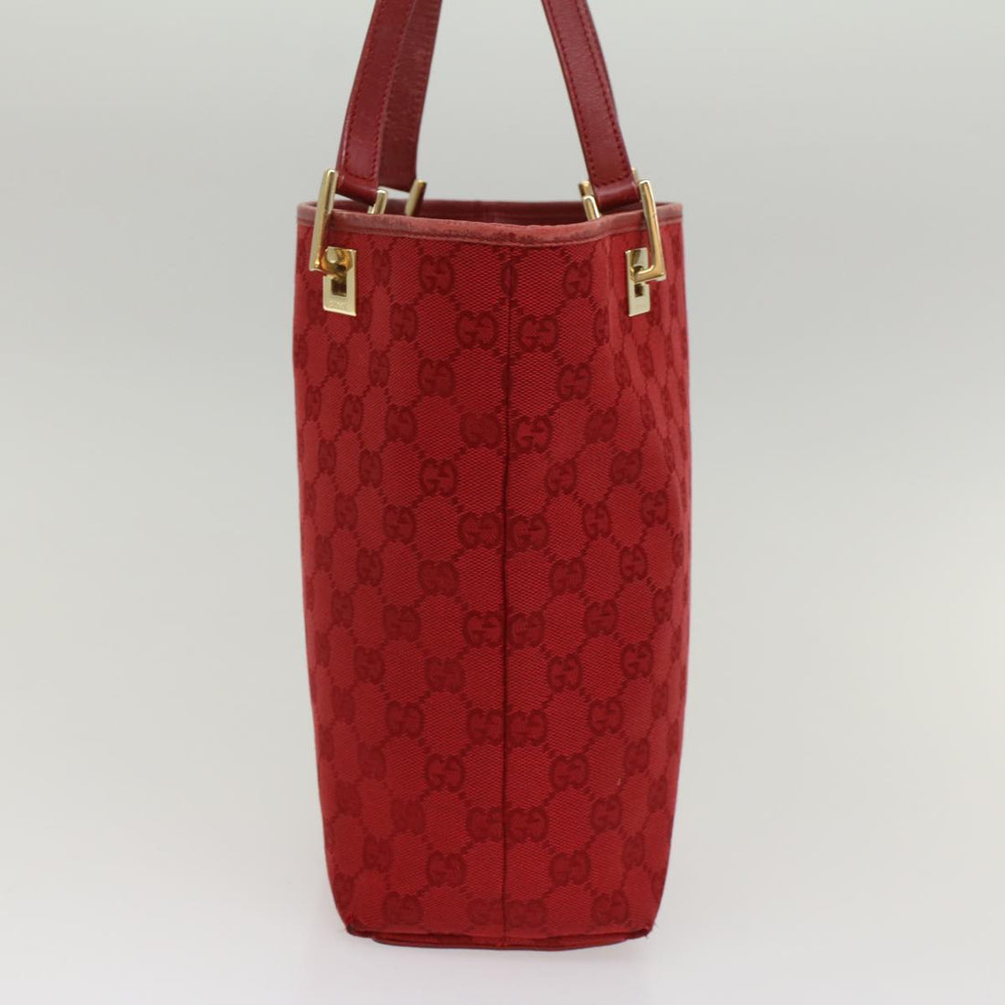 GUCCI GG Canvas Tote Bag Leather Red 54426
