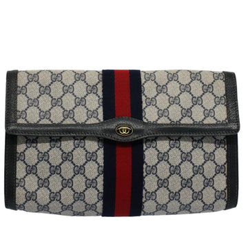 GUCCI GG Canvas Sherry Line Clutch Bag Gray Red Navy 41 014 3087 30 54692