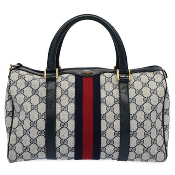 GUCCI GG Canvas Sherry Line Boston Bag Gray Red Navy 010 378 54741