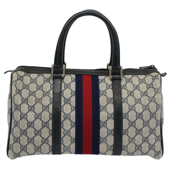 GUCCI GG Canvas Sherry Line Boston Bag Gray Red Navy 012 3842 58 54742