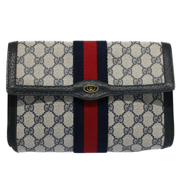 GUCCI GG Canvas Sherry Line Clutch Bag Gray Red Navy 89 01 006 54747