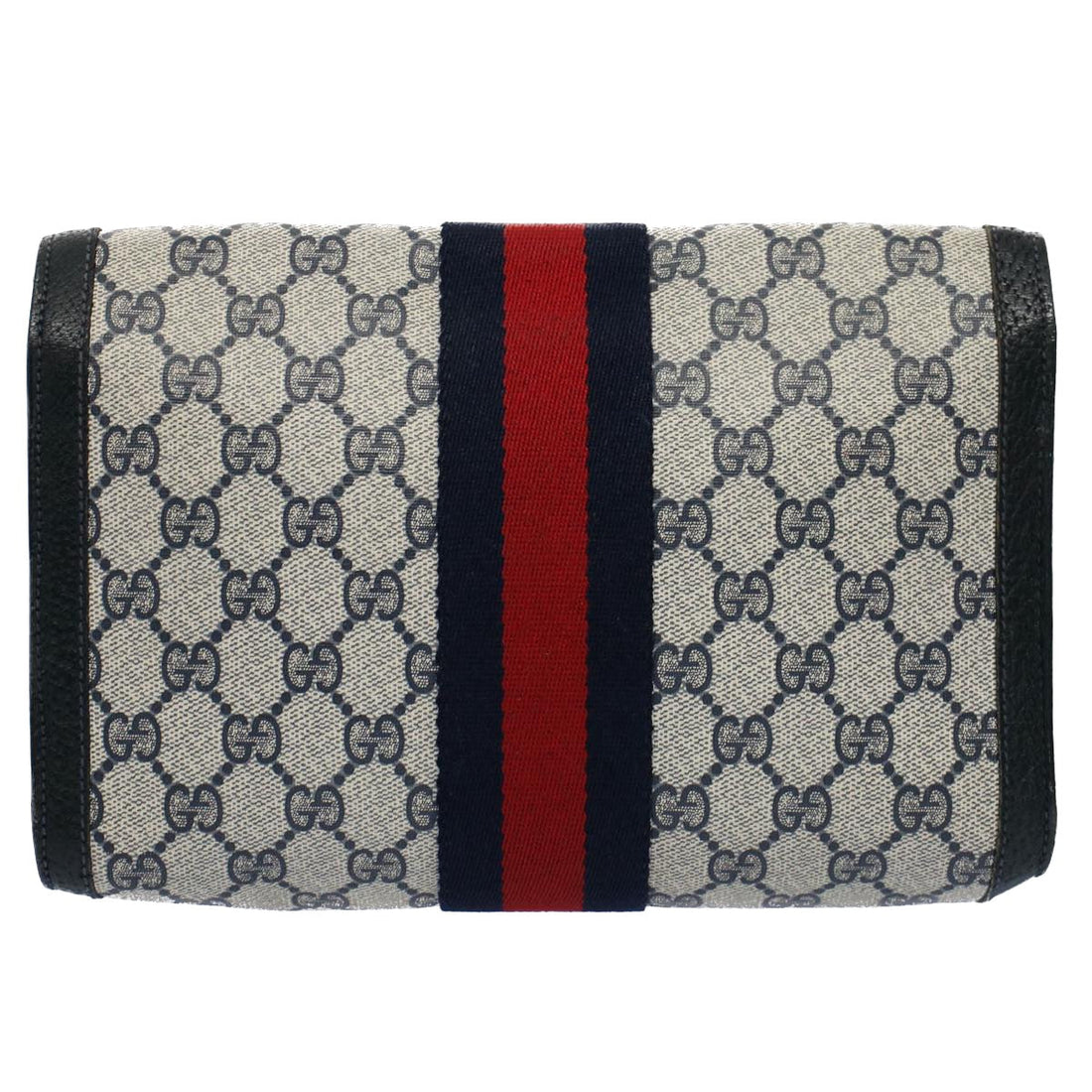 GUCCI GG Canvas Sherry Line Clutch Bag Gray Red Navy 89 01 006 54747