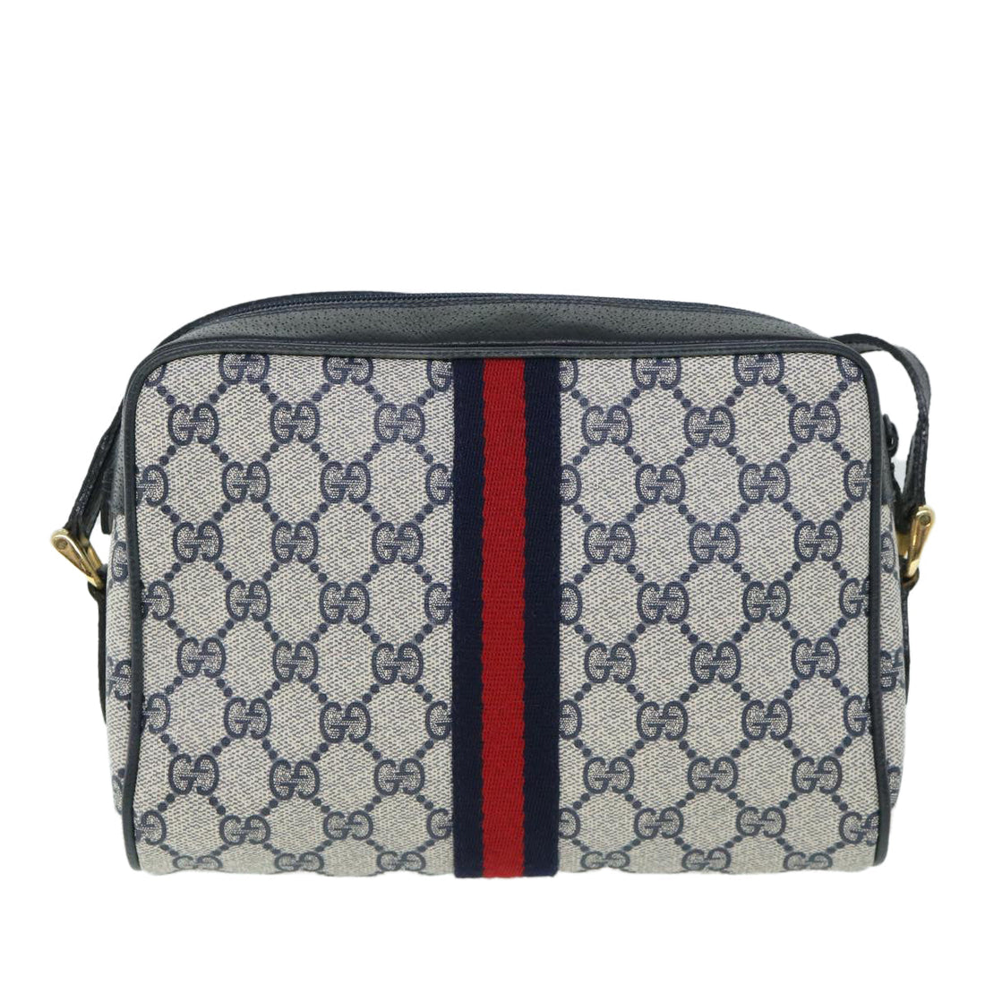 GUCCI GG Canvas Sherry Line Shoulder Bag PVC Leather Gray Red Navy 54775
