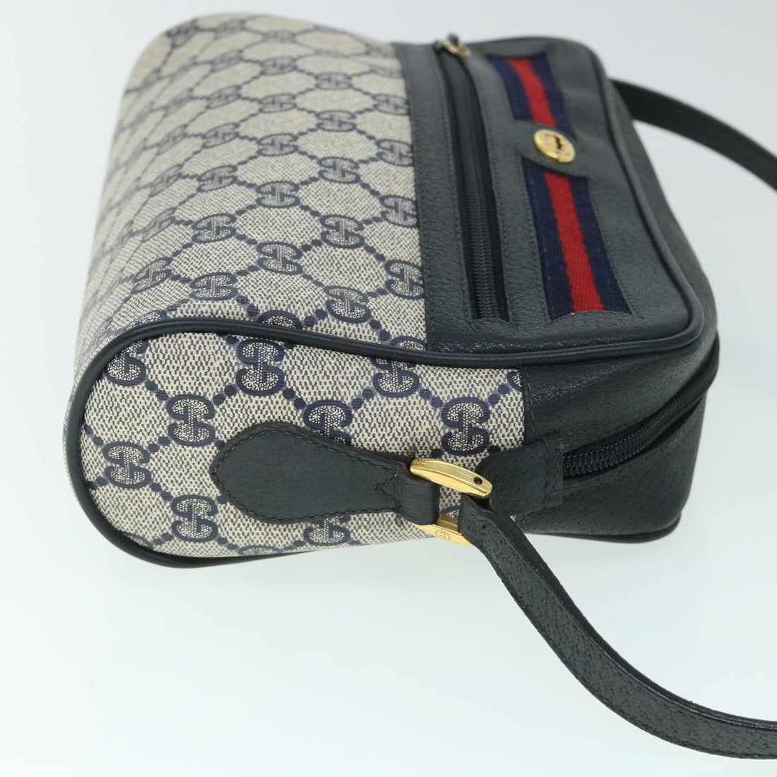 GUCCI GG Canvas Sherry Line Shoulder Bag Gray Red Navy 119.02.087 54792