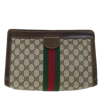 GUCCI GG Canvas Web Sherry Line Clutch Bag PVC Leather Beige Green 54835