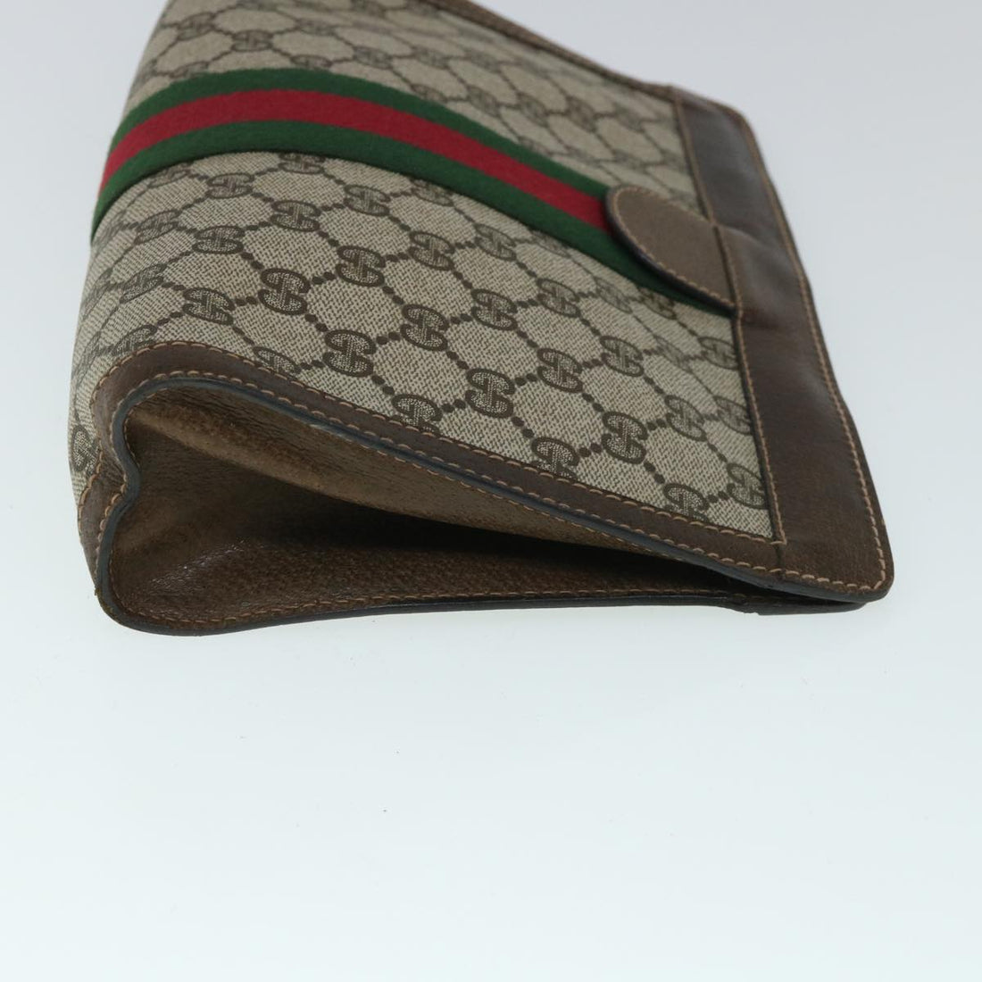 GUCCI GG Canvas Web Sherry Line Clutch Bag PVC Leather Beige Green 54835
