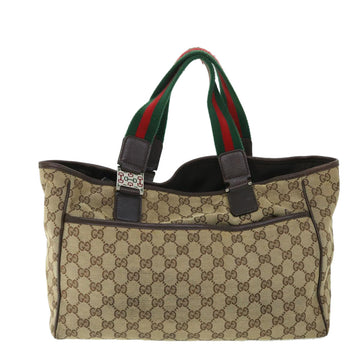 GUCCI GG Canvas Web Sherry Line Tote Bag Beige Red Green 145758 54842
