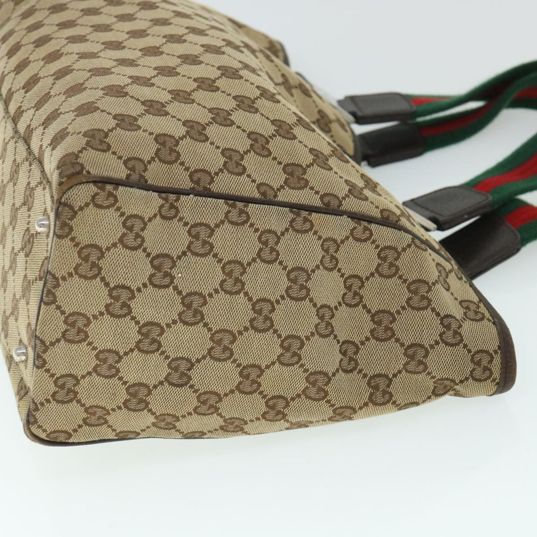 GUCCI GG Canvas Web Sherry Line Tote Bag Beige Red Green 145758 54842